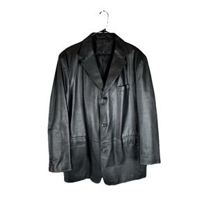 Croft & Barrow Men's XLT Black Genuine Leather Blazer Jacket Sport Coat Vintage